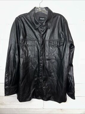 Zenana faux Leather Button-Up shirt